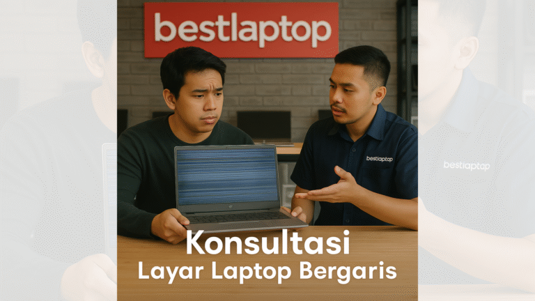 layar laptop bergaris vertikal